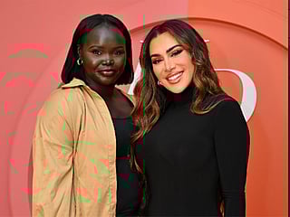 Nya Dollie and Huda Kattan attend the Huda Beauty Influencer meet-up hosted by brand founder Huda Kattan for the launch of Easy Bake Duo on September 29, 2025 in Dubai, United Arab Emirates.