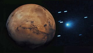 An artist's rendition of Comet 3I/ATLAS as it rockets through our Solar System at 58 km per second. 