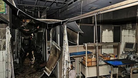Charred remains after a fire broke out at the trauma centre of the state-run Sawai Man Singh Hospital in Jaipur.