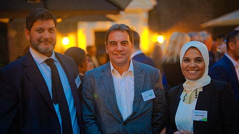 From left: Baker Abu Sido, CEO of Baker and Co. Associates; Scott Haughton, COO of Envestors; and Iman Elsherif, Investment Manager of Envestors during the Innovator Founder Visa Annual Report at the historic Naval and Military Club, The In & Out, in London on September 2