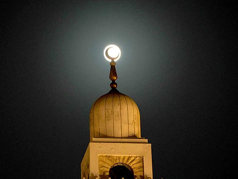 A view of the Hunter's Supermoon from Sharjah.