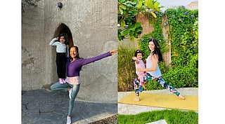 Left: Akshata Bhat Gupta with her daughter, Right: Munafa Mustafa, with her daughter. Both inspiring Dubai mums share their journey on blending fitness and motherhood.