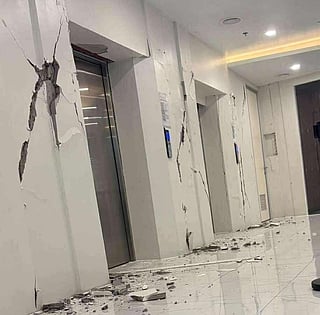 Cracks in building walls and pillars next to a lift were reported in a multi-level building after the 7.5-magnitude temblor struck Davao Oriental at 9:43 am on Friday.