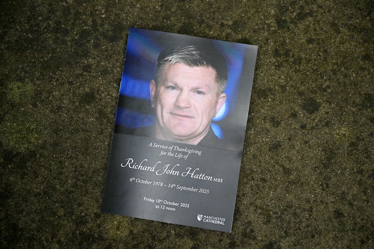 The Order of Service for the Service of Thanksgiving is pictured ahead of the funeral of late British boxer Ricky Hatton at Manchester Cathedral, north-west England on October 10, 2025.
