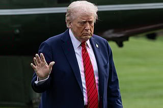 US President Donald Trump returns to the White House following a visit to Walter Reed National Military Medical Center on October 10, 2025 in Washington, DC. 