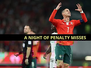 Portugal's forward #16 Cristiano Ronaldo reacts during the 2026 World Cup qualifier Europe zone group F football match between Portugal and Ireland at Jose Alvalade stadium in Lisbon on October 11, 2025.