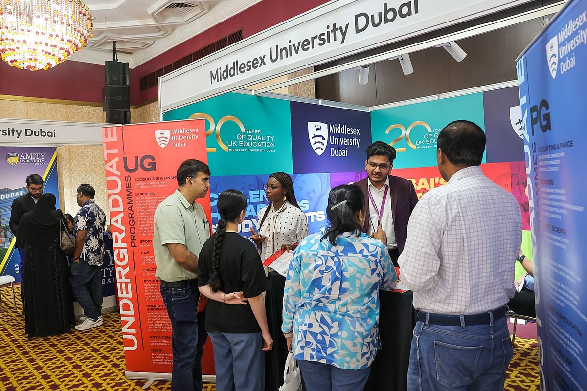Families are busy interacting with universities on Sunday morning at Edufair 