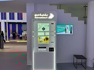 A prototype of the AI-enabled ATM-like kiosk on display at GITEX Global 2025 in Dubai on Monday 