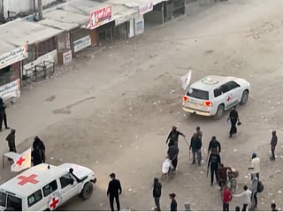 Vehicles of the International Committee of the Red Cross (ICRC) are seen in Gaza on Monday as the release of hostages officially kicks off. The Red Cross confirmed that the exchange process for hostages has started, with hopes that around 48 Israeli captives will be released. 