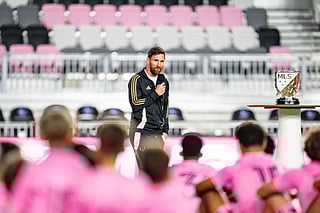 Lionel Messi addressing academy kids