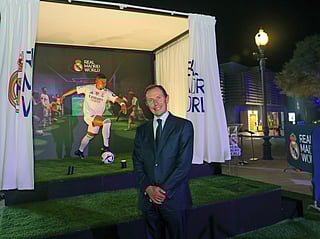 Kylian Mbappé's waxwork is unveiled at Real Madrid World, Dubai, by former player and club legend Emilio Butragueño 