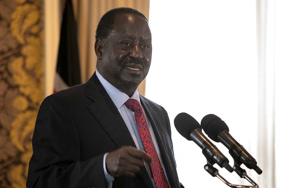 Kenya's veteran opposition leader Raila Odinga speaks during a media briefing in Nairobi on July 25, 2023.