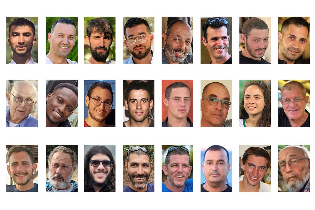 This Oct. 16, 2025, combination of images provided by Hostage's Family Forum shows some of the deceased that were held in Gaza when the latest ceasefire started, from top left, Bipin Joshi, Yossi Sharabi, Guy Illouz, Ran Gvili, Eitan Levi, Dror Or, Itay Chen, Uriel Baruch, second row from left, Amiram Cooper, Joshua Loitu Mollel, Tamir Nimrodi, Oz Daniel, Omer Neutra, Lior Rudaeff, Inbar Hayman, Meny Godard, third row from left, Daniel Peretz, Eliyahu Margalit, Sahar Baruch, Tamir Adar, Tal Haimi, Muhammad Al-Atarash, Hadar Goldin and Arie Zalmanovich. 