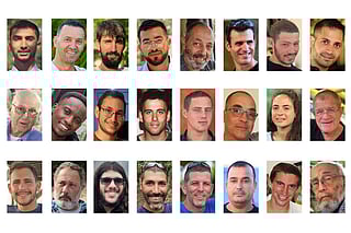 This Oct. 16, 2025, combination of images provided by Hostage's Family Forum shows some of the deceased that were held in Gaza when the latest ceasefire started, from top left, Bipin Joshi, Yossi Sharabi, Guy Illouz, Ran Gvili, Eitan Levi, Dror Or, Itay Chen, Uriel Baruch, second row from left, Amiram Cooper, Joshua Loitu Mollel, Tamir Nimrodi, Oz Daniel, Omer Neutra, Lior Rudaeff, Inbar Hayman, Meny Godard, third row from left, Daniel Peretz, Eliyahu Margalit, Sahar Baruch, Tamir Adar, Tal Haimi, Muhammad Al-Atarash, Hadar Goldin and Arie Zalmanovich. 
