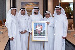Sheikh Hamdan with the UAE Hot Air Balloon Team.
