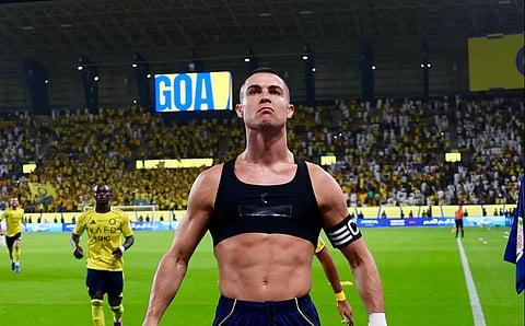 Ronaldo celebrating after scoring a stunner for Al Nassr