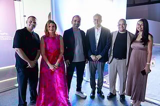 Dr. Khaled El-Anany, Director-General of UNESCO; Dr. Jamal Al Kaabi, Vice Chairperson of BRIDGE; Egyptian superstar Yousra; Mohamed Omar, Strategic Partner Manager at Meta; and members of the Meta team during the BRIDGE × Instagram AI-powered exhibition at El Gouna Film Festival 2025, celebrating 50 years of Yousra’s cinematic legacy.
