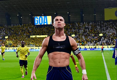 Ronaldo celebrating after scoring a stunner for Al Nassr
