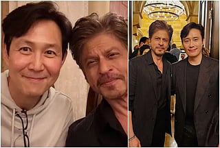 Shah Rukh Khan shares a rare moment with Squid Game stars Lee Jung-jae and Lee Byung-hun.