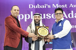 Mohammed Mudassir, Suhail Mohammed Al Zarooni and Imadul Mulk during the Urdu poetry event in Dubai