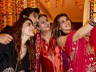 Diwali is all about spending time with your family and best friends. Here's a look at actress Kriti Sanon, her sister Nupur Sanon, mother, and bestie at their home in Mumbai.