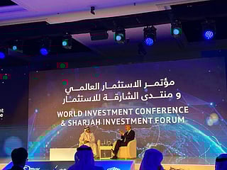 Dr Mohamed El-Erian, Chief Economic Advisor at Allianz, speak with Sheikh Fahim Al Qasimi, Chairman of the Department of Government Relations in Sharjah, at Sharjah Investment Forum 2025.