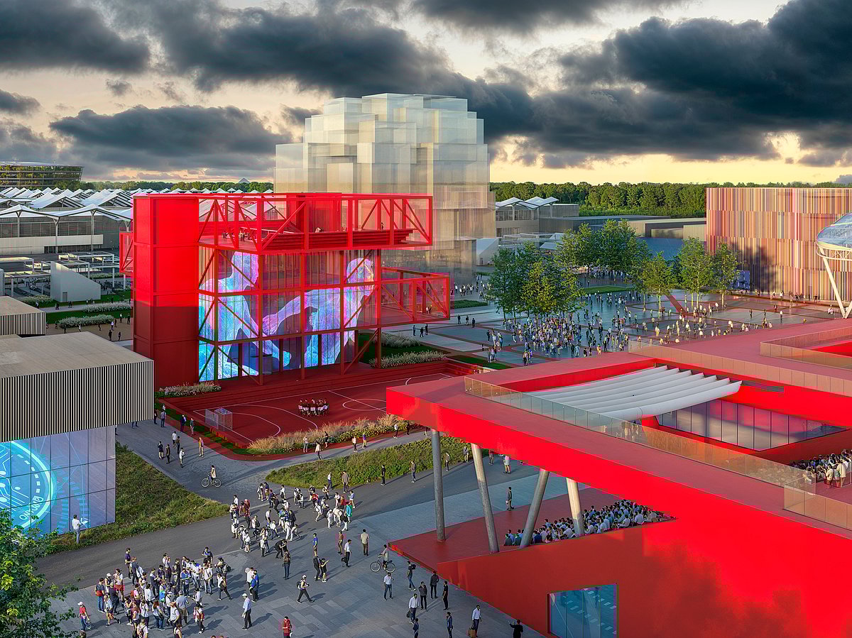 A view of the Play Together and Sport for All  pavilions at EXPO 2027 Belgrade