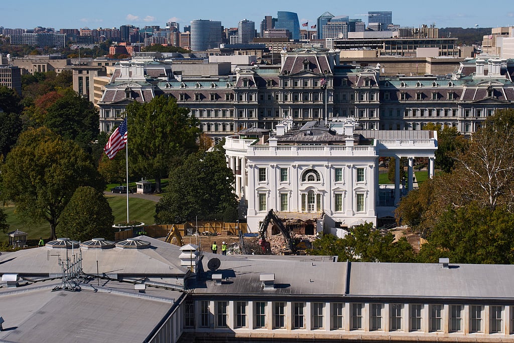 Work continues on the largely demolished part of the East Wing of the White House, Thursday, Oct. 23, 2025, in Washington, before construction of a new ballroom. (AP Photo/Jacquelyn Martin)