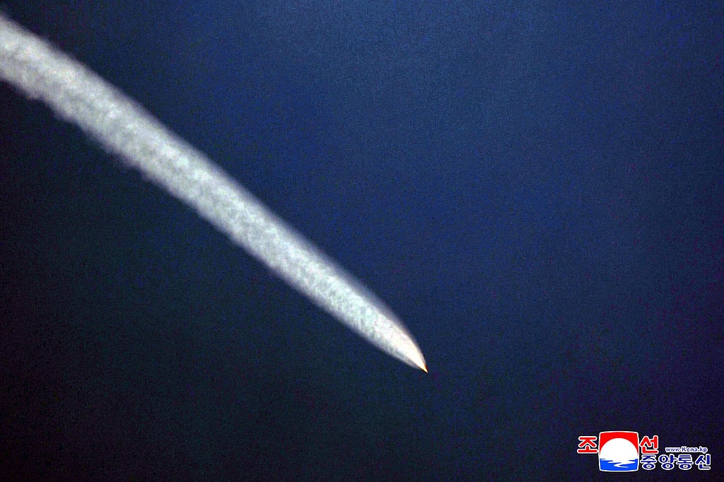 This photo provided by North Korean government, shows what it says a test of a hypersonic projectile at an undisclosed place in North Korea, Wednesday, Oct. 22, 2025. Independent journalists were not given access to cover the event depicted in this image distributed by the North Korean government. The content of this image is as provided and cannot be independently verified. Korean language watermark on image as provided by source reads: "KCNA" which is the abbreviation for Korean Central News Agency. (Korean Central News Agency/Korea News Service via AP)
