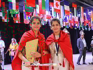 2025 Arab Reading Challenge award winners  Baisan and Baylsan Koka from Tunisia.  
