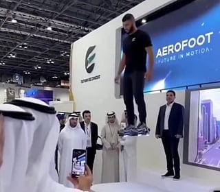 Videos of “Aerofoot” flying sneakers show  a piece of conceptual digital art that appears to allow a person to lift off the ground and “fly” using just the shoes.

