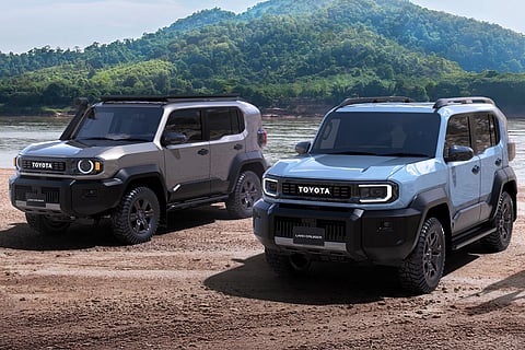 The FJ’s silhouette emphasizes a blunt, squared cabin with strong corners and flared wheel arches.
