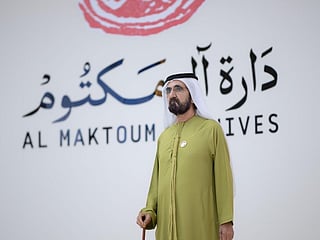 Sheikh Mohammed during the unveiling of the Al Maktoum Archives.