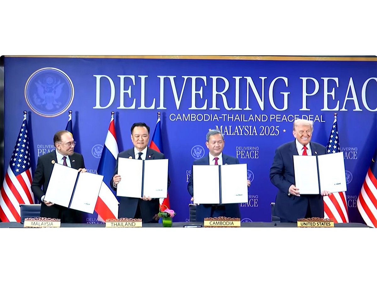 US President Donald Trump attends the signing of a historic peace deal between Thailand and Cambodia in Kuala Lumpur.
