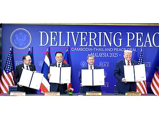 US President Donald Trump attends the signing of a historic peace deal between Thailand and Cambodia in Kuala Lumpur.