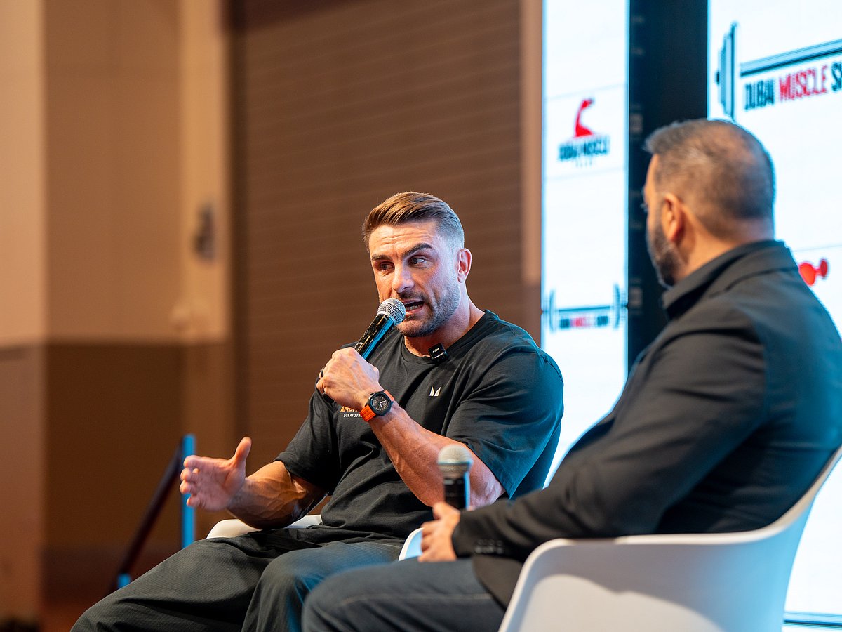 Three-time Mr Olympia Men’s Physique champion Ryan Terry, who clinched his third consecutive title on October 11, 2025, in conversation with Siddique Farroqi of RX Muscle during the Dubai Muscle Talks at Dubai Muscle Show 2025