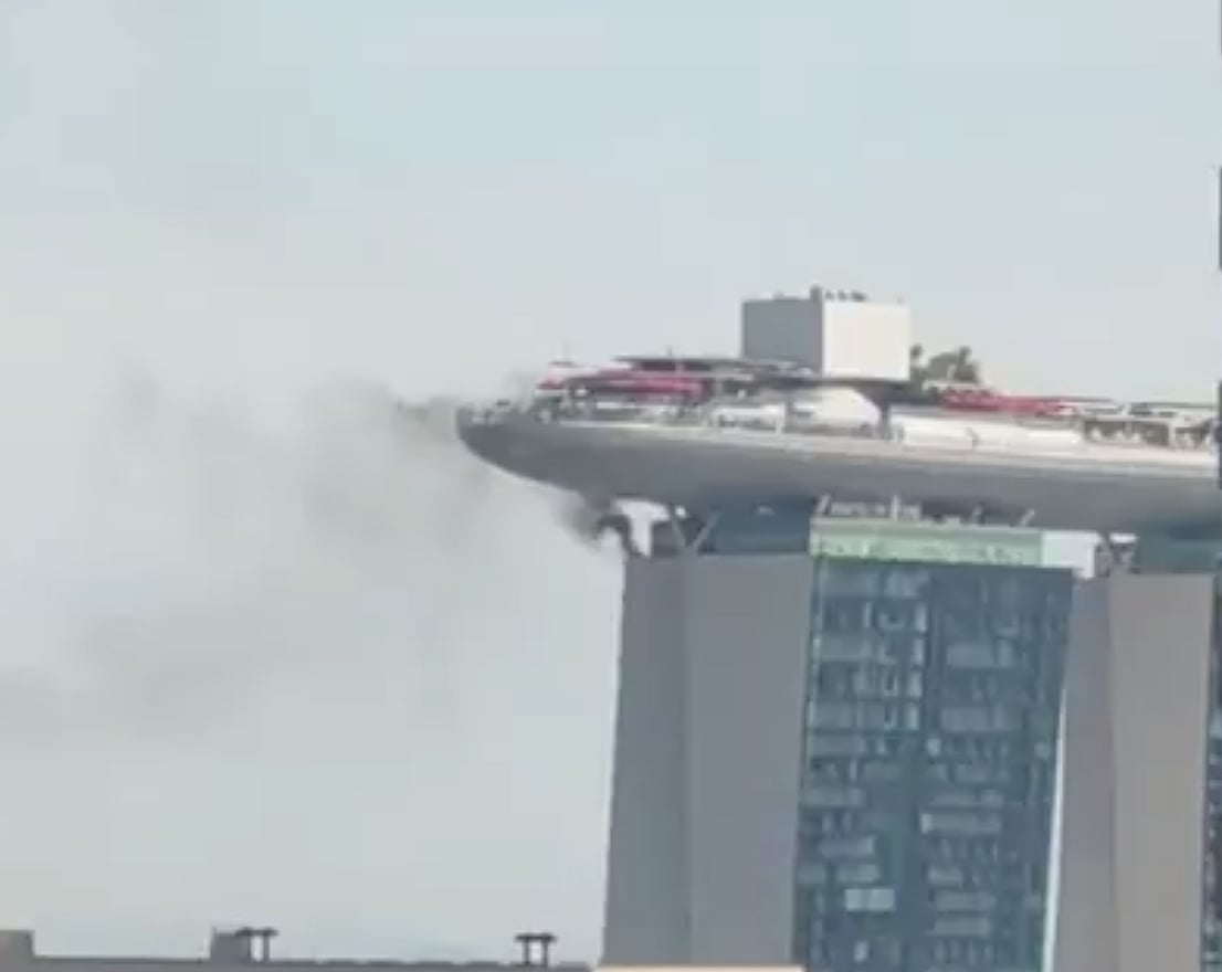 A small fire, likely caused by welding works, erupted at the Marina Bay Sands in Singapore on Tuesday.  
