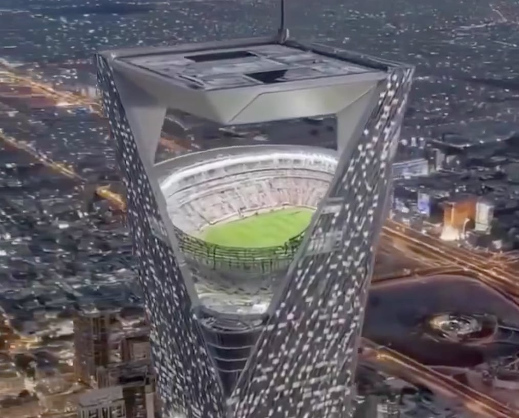 Saudi Arabia's NEOM Stadium, part of the ambitious NEOM project, will be the world's first "sky stadium," suspended 350 meters above the desert, according to construction industry media.