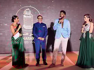 Host Priti Malik with Mohammed Mahtabur Rahman, Chairman and Managing Director of Al Haramain Perfumes Group; Munira Rahman, Director, Brand Ambassador and Chief Marketing Officer; and global pop icon Jason Derulo at the launch event