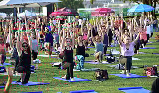 Participants perform yoga at Safa Park during the opening weekend of the first Dubai Fitness Challenge: 30x30 in 2017. The initiative by His Highness Sheikh Hamdan bin Mohammed bin Rashid Al Maktoum, Crown Prince of Dubai, Deputy Prime Minister and Minister of Defence, returns on November 1, 2025, for its ninth edition.
