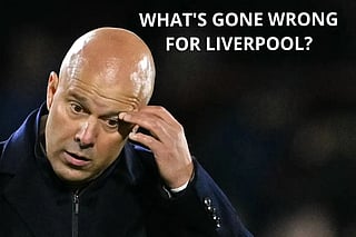 Liverpool's Dutch manager Arne Slot reacts after the final whistle in the English Premier League football match between Brentford and Liverpool at the Gtech Community Stadium in London on October 25, 2025.