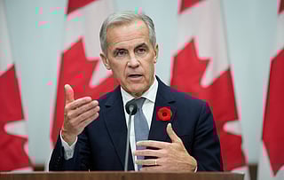 Canada's Prime Minister Mark Carney speaks during a news conference following the APEC Summit in Gyeongju, South Korea, Saturday, Nov. 1, 2025.