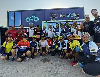 The visiting Indian cyclists after their morning ride at Al Qudra Cycling Track in Dubai on Saturday