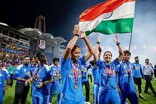 Indian women's team celebrate their win over South Africa in the final.