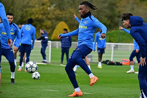 Tottenham Hotspur's Italian defender Destiny Udogie attends a team training session at the Tottenham Training centre in Enfield, north of London, on November 3, 2025, on the eve of their Uefa Champions League league phase football match against Copenhagen.