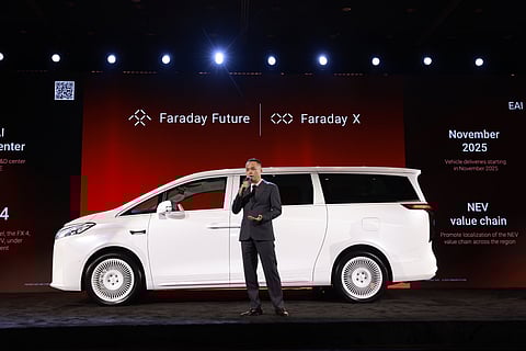 Tin Mok, Head of Faraday Future Middle East, at the launch of FX Super One at Armani Hotel, Dubai