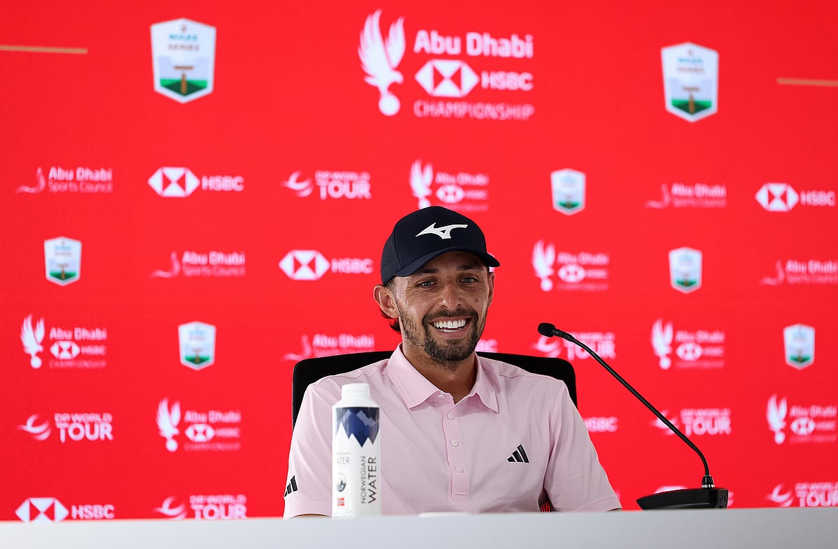 Marco Penge speaks to the media ahead of the Abu Dhabi HSBC Championship in Abu Dhabi on Tuesday.