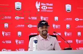 Marco Penge speaks to the media ahead of the Abu Dhabi HSBC Championship in Abu Dhabi on Tuesday.