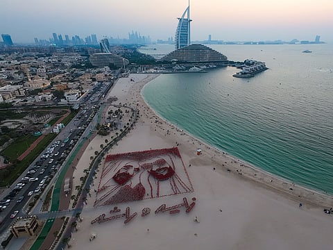 Tribute in flags: 11,000 UAE flags form stunning artistic portraits of the UAE’s Founding Fathers, Sheikh Zayed bin Sultan Al Nahyan and Sheikh Rashid bin Saeed Al Maktoum