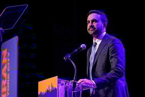 New York City Mayoral candidate Zohran Mamdani speaks during an election night event at the Brooklyn Paramount Theater in Brooklyn, New York on November 4, 2025.